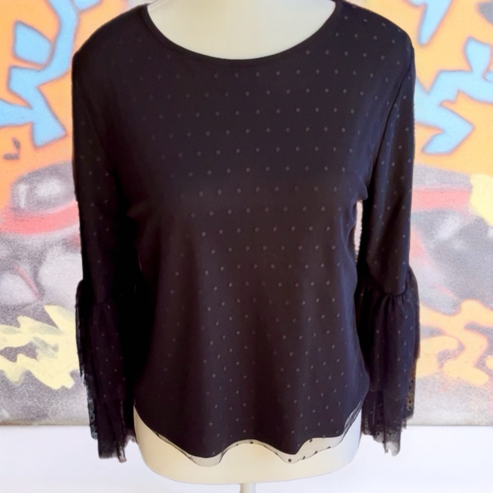 Elegant Black Polka Dot Women's Top - Picture 2 of 12